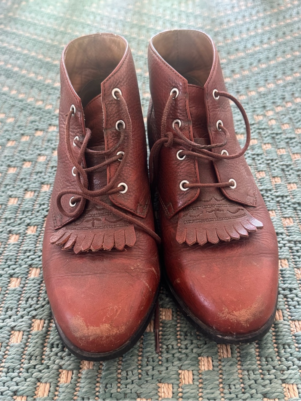 Ariat Brown Leather Fringe Lace-Up Ankle Boots